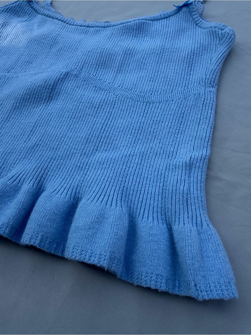 Baby Blue Ribbed Knit Ruffle-Hem Cami - Picture 5 of 5